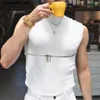 Men's Tank Tops Summer Men Tank Tops Solid Color Zipper Turtleneck Sleeveless Casual Vests Streetwear 2023 Fashion Men Clothing S-5XL L240319