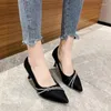 Robe chaussures femmes mode noir professionnel talons hauts 2024 pointu mince soirée style français simple