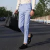 パンツPlyesxale Sky Blue Blue Plaid Men Designer Slim Fit Straight Suit Pants Big Size Business Dress Pant Brand ClothingP27