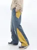 Dżinsy męskie 2024 Cyber ​​Y2K Modna kontrast Kolor Połączony workowate workowane spodnie dla mężczyzn ubrania proste hip hop dżinsowe spodnie