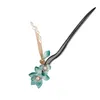 Hair Clips Woman Chinese Stick Headdress Blue Lotus Fringed With Textured Wood For Cheongsam Han Clothes Tea Wear Dress