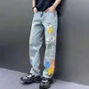 Luxury men's jeans designer jeans Man 2024 Washed and Spliced Denim American Pants Trendy Men Loose Straight Leg Mens Fashion Denim Pants