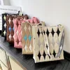 Totes 1pc stickning axelpåsar kontrasterande färger diamantmönster handväska designer chic stickad tote shopping för kvinnor flickor