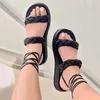 Sandals Ladies Fashion Summer Solid Color Leather Woven Ankle Strap Thick Low Wedges For Women Size 11 Womens