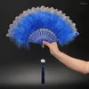 Decorative Figurines Creative Feather Folding Fan Sweet Fairy Girl Court Dance Hand With Pendant Gift Wedding Party Decoration