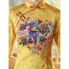 Abbigliamento etnico Donna Taglie forti 5XL Qipao Giallo Temperamento lungo Elegante Cheongsam Abito tradizionale cinese Moda sexy Abiti in raso