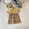 British Style Girls plaid dresses summer children stripe Bow lapel short sleeve pleated dress preppy style kids cotton designer clothes S1228