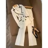 2024 Automne Blanc Contraste Couleur Deux Pièces Pantalons Ensembles À Manches Longues Revers Cranté Simple Boutonnage Blazers Haut Pantalon Large Pantalon Costumes Ensemble M2O29327