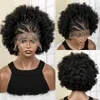 Synthetic Wigs New Synthetic 13x6 Lace Frontal Braided Wig Kinky Curly Hair Wigs Curly Bob Wig with Buns for Afro Balck Women with Baby Hair 240328 240327