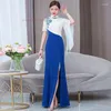Etniska kläder 2024 Kinesisk vintage klänning Förbättrad Cheongsam National Flower Brodery Stage Oriental Banket Evening Vestido