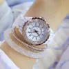 2018 sommer Frauen Strass Uhren Dame Diamant Stein Kleid Uhr Schwarz Weiß Keramik Armband Armbanduhr damen Kristall Uhr C218Q