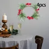 Flores decorativas 4 piezas soporte de anillos de vela soporte de guirnalda centros de mesa con coronas de bayas rojas artificiales para decoración de vacaciones de invierno