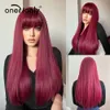 Synthetic Wigs Lace Wigs OneNonly Red Wig Long Straight Wigs with Bangs High Quality Synthetic Wig for Women Cosplay Daily Use Heat Resistant Fiber Hair 240329