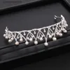 Tiaras Trendy Silber Farbe Kristall Perle Tiara Prinzessin Kopfschmuck Krone Party Geburtstag Geschenk Braut Kopfschmuck Hochzeit Haarschmuck Y240319