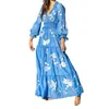 Casual Dresses Women Fall Long Dress Buttons Floral Print V-Neck Sleeve Fashion Holiday Elegant Classics Versatility