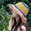 Szerokie brzegowe czapki czapki czapki 100% Raffia Rainbow Girl Sun Hat Wide Brown Cork Summer Hat odpowiednio na damski plaż