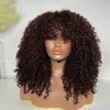 Syntetiska peruker Dark Brown 26 Long Kinky Curly Machine Made Wig med lugg för svarta kvinnor Glueless High Temperatur Cosplay Daily 240328 240327