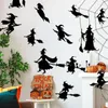 Décoration de fête Autocollants muraux de sorcière 3D Effrayant Halloween Fenêtre Lueur dans le noir Amovible pour