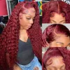 250 Density 99J Burgundy Deep Wave 13x6 HD Lace Frontal Human Hair Wigs Remy Red Colored Curly 13x4 Lace Front Wig for Women