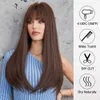Synthetic Wigs Lace Wigs HENRY MARGU Long Brown Hair Wigs with Bangs for Women Girls Silky Straight Wig Synthetic Hair Daily Party Use Heat Resistant Wig 240329