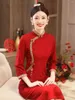 Etniska kläder förbättrade cheongsam toast klänning brud ung röd bröllop hösten engagemang kinesisk stil formell