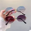 Lunettes de soleil mode rétro ovale sans bords pour femmes, Vintage dégradé multicolore, lunettes de soleil de luxe pour voyage en plein air