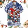 Chemises décontractées pour hommes 2024 Noël et femmes Fun Santa Imprimé Dessin animé Elk Motif Vêtements Mode Revers