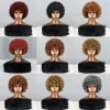 Perucas laranja curto vermelho afro afro perucas cacheadas com franja perucas sintéticas para feminino de cabelo natural cosplay resistente a fibra de fibra fofa