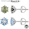 Stud Bamoer U émeraude Moissanite boucle d'oreille 925 en argent Sterling coupe ronde 6 griffes aigue-marine clous d'oreille pour les femmes de mariage cadeau exquisC24319