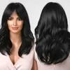 Synthetic Wigs Cosplay Wigs Black Wavy Synthetic Wigs Medium Length Natural Wave Wigs with Bangs for Women Afro Daily Party Use Wig Heat Resistant Fiber 240329