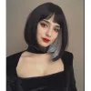 Peruklar hoan kısa bob düz saç sentetik peruk dişi gümüş beyaz siyah vurgu patlama doğal siyah cosplay lolita ısı direnci