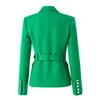 Damespakken Vro Effen Double-Breasted Eenvoudige Elegante All-Match Blazers Mode Kantoor Dame Groene Jassen Met Riem