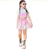 Stage Wear Enfants Blanc Rose Paillettes Court Top Jupe Costume De Danse Jazz Hip-Hop Performance Été