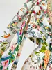 Silk floral ruffled edge pattern exposed waist super long skirt