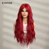 Synthetic Wigs Lace Wigs Emmor Red Wigs with Bangs Synthetic Long Wavy Wigs Daily Use Cosplay Natural Hair Wig for Women High Temperature Resistance 240329