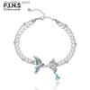 Bracelets de charme F.I.N.S élégant S925 en argent Sterling émail papillon femmes à la main perle bleu Zircon Double couche main bijoux fins L240319