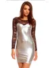 Vestidos casuais feminino sexy laço bodycon manga longa brilhante respirável lápis vestido fino ajuste para festa clube noite