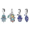 Bangle 925 Sterling Silver Hand of Fatima Pendants Pattern Bead Pendant Fits Original Designer Charms Jewelry Making Bracelet 240319