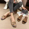 Slippers 15One-line Leopard Print Half For Women Outer Wear 2024 Fashion Pointed Flat Sandals Without Heel Large Size Sandal