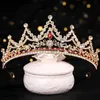 Tiaras nya lyxiga bröllop hårtillbehör rosa kristall strass pärla krona handgjorda brud tiara drottning tiara hår tillbehör y240319