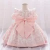 Robes de fille bébé filles robe de soirée élégante dentelle rose 1er anniversaire robe de soirée arc de mariage enfant en bas âge enfants princesse pour vêtements de bébé