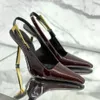 2024 New Luxury Mirrored Leather Slingback Pump Prom Dress Dance Black Shoe Man Designer Ysl High Heel Woman Sandal Slide Flip Flop Slipper Crocodile Slim High Heel