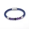 Bedelarmbanden Matte Onyx Multi Stone Bead Roestvrij staal Echt donker marineblauw Lederen magneetsluiting Unisex armband