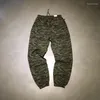 Calças masculinas estilo militar cordão elástico na cintura calças casuais camuflagem impressa jogger denim