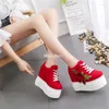 Casual Shoes Embroidered Flowers Canvas Sneakers Autumn Women's High Wedge Sneaker Fashion White/black/red Platform Woman Sports