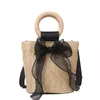 Shoulder Bags Handwoven Straw Vintage Purse Bag For Women Bowknot Felmale Crossbody Handbag Beach Sea Basket Ciutch Pouch