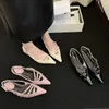 Модельные туфли Aneikeh, модные женские туфли-лодочки на каблуке «котенок» с острым носком, тонкие низкие каблуки с перекрестным ремешком, сандалии Baotou, мюли с открытой пяткой