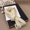 Scarves 2024 Woman's Solid Color Hollow Cotton And Linen Short Scarf Spring Autumn Thin Narrow Edition Sunscreen