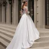 Classic Satin Wedding Dress 2024 Women O-Neck Full Sleeves Embroidery Lace Bride Gowns Vestidos De Novias Robe De Mariage