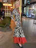 Fish Tail Ruffles Double Layer Midi Dress Elegant Round Neck Long Sleeves Vestidos Chic Slim Dinner Party Female Gown 240318